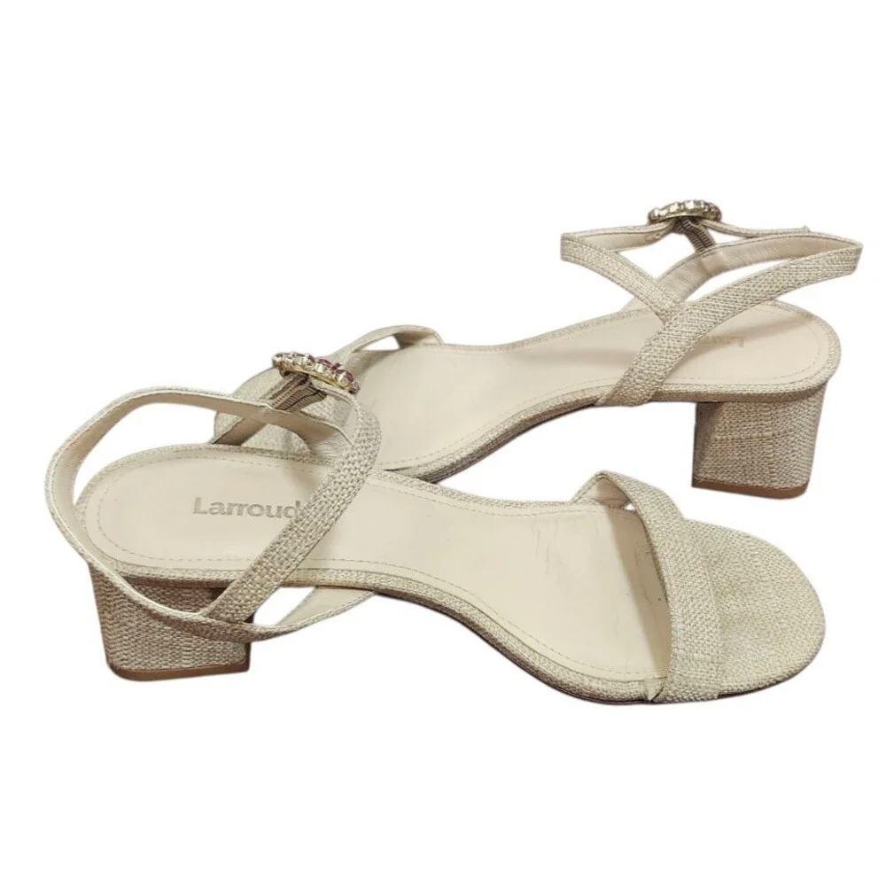 Larroude Selena 45MM Raffia Block-Heel Sandals Size 7